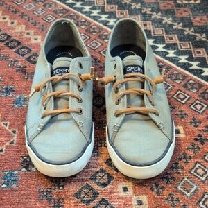Sperry Gray Canvas Sneakers with Tan Laces